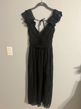 Francesca's Collections Black Sparkle Ruffle-Shoulder Midi Dress